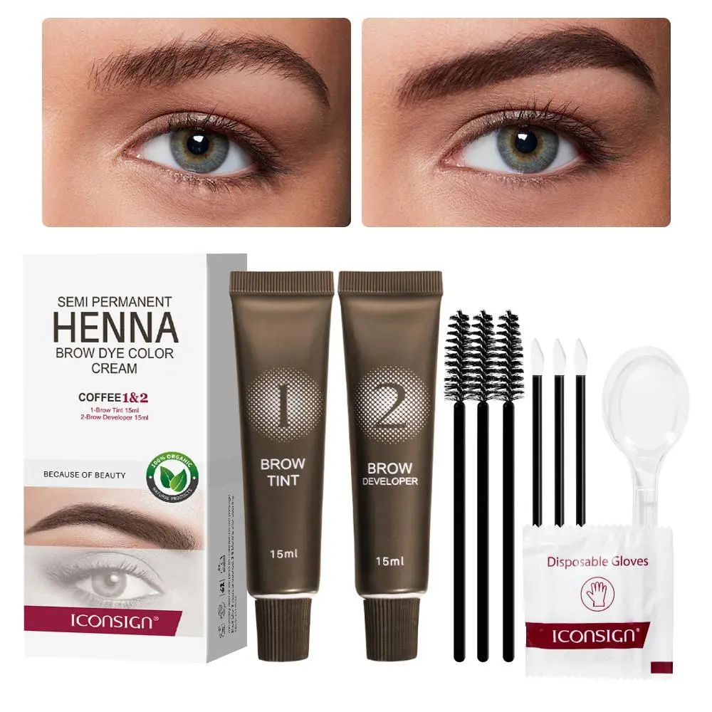 Waterproof Eyebrow Dye Kit, Eyebrow Tinting Cream, 1 Set Long-lasting Brow Tint & Brow Developer & Tools, Professional Eyebrow Makeup Kit, Cosmetic, Brow Stain, Eyebrow Makeup Products