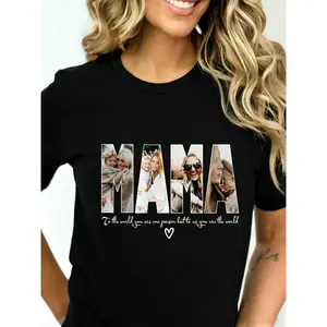Elegant Custom MAMA Photo T-Shirt - Personalized Heartfelt Quote Tee With Custom Picture, Stylish Loving Shirt For Mom, Grandma, Stepmom, Thoughtful Mother'S Day Gift, Ideal For Family Gatherings And Meaningful Sentimental Keepsakes