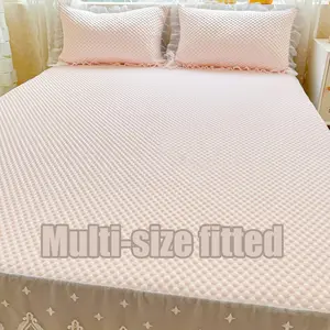 Waffle Cool Bedding Set, Elegant Star Lace Trim, Skin-Friendly Breathable Sheets & Pillowcases, Multiple Colors Available