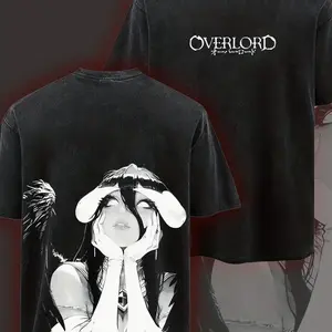 Men's Heavyweight Overlordd Albedoo Anime T-Shirt - Double-Sided Print Retro Manga Graphic Tee, Soft Washed Durable Shirt for Conventions & Casual Streetwear, Large Size (Ideal Gift for Anime Fans) - Geek Chic Style Short Sleeve Top QAW