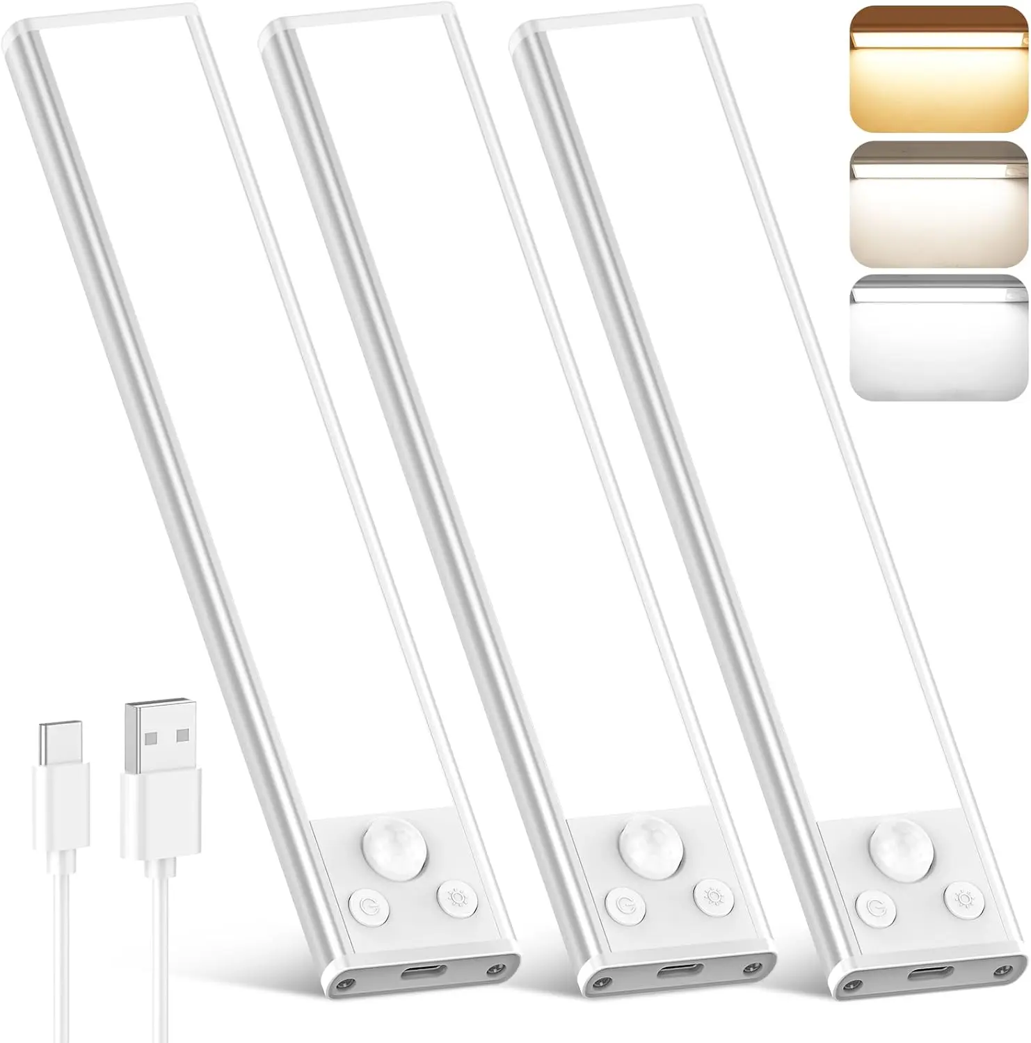 1/2/3/4 piece cabinet under lighting fixtures, LED human body sensor lights, indoor three-color wireless adjustable light with rechargeable battery-powered wardrobe lights, magnetic suction cabinet under lamps, suitable for kitchens and staircases