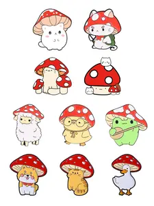 10pcs Mushroom Hat Animal Enamel Pin Set, Cottagecore Cat Frog Duck Brooch, Cute Unique Accessories for Fashion Lovers, Perfect Gift Idea
