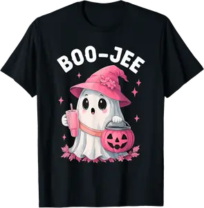 Boo JEE Boujee Pink Ghost Halloween October Vibes T-Shirt - Dayahcolber Shop 83B0FRJ1NNXX