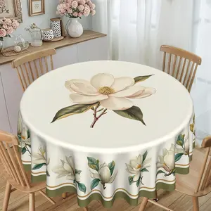 Vintage Floral Print Round Dining Tablecloth, 120g/m² Polyester, Furniture Protector, Party Decor, Hotel Restaurant Home Use
