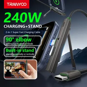 TRANYOO T-CC-10 240W USB C Charging Cable with Phone Stand, 2-in-1 Fast Charging Cord with 90° Elbow, 48-Braided Nylon, 480Mbps Data Transfer, Compatible with iPhone 15/16/17, MacBook, Laptop, Samsung Galaxy summerwins
