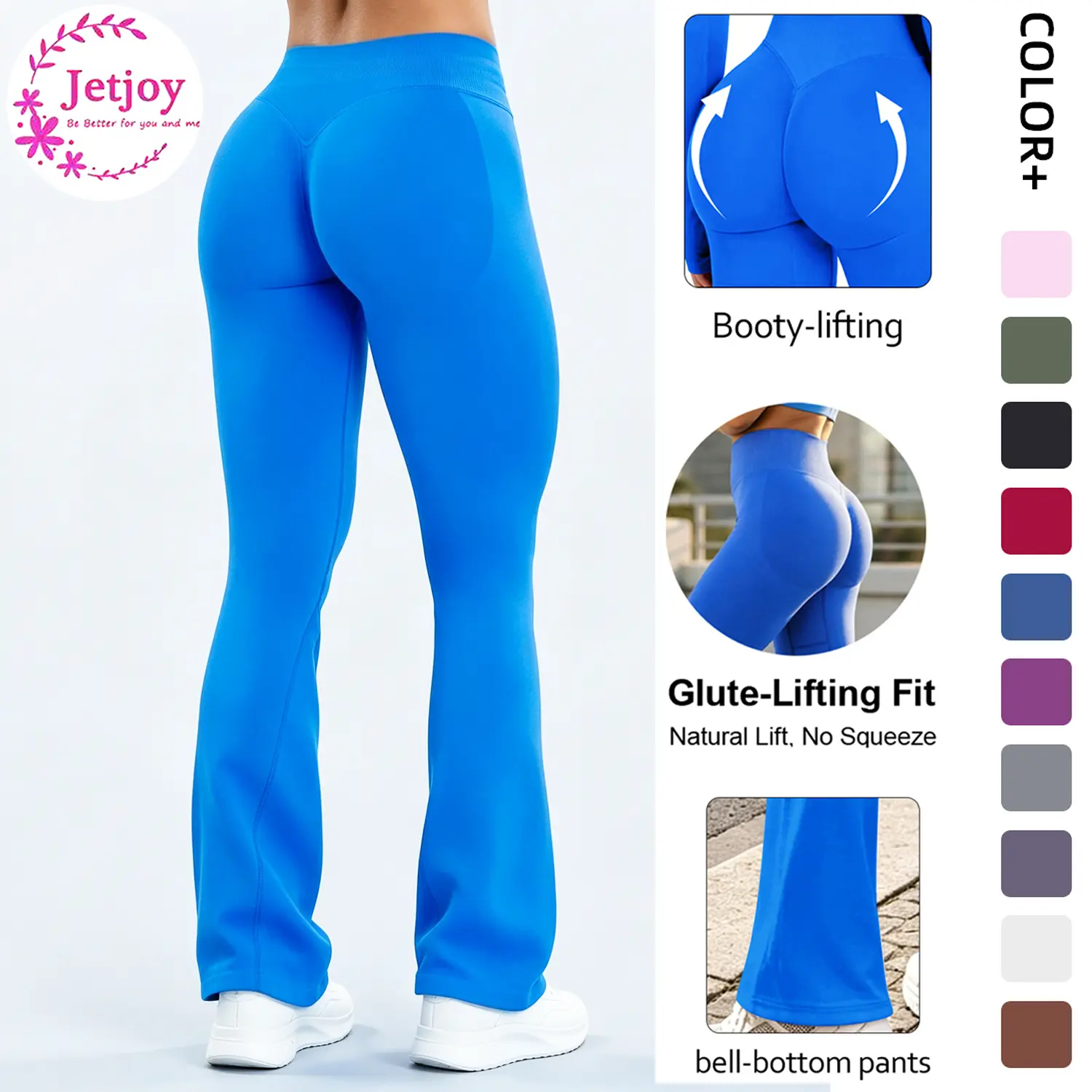 Women's 29'' Seamless High Waist Scrunch Bottom Pants - Tummy Control Fitted Design Activewear, Casual Gym Wear Stretch Fitness Training Pant with Flare Bootcut Legs for Yoga Workouts