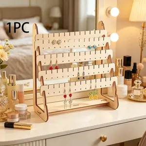 Wooden 7-Layer Earring Rack, Large Capacity Space-Saving Jewelry Organizer, Simple Design for Living Room Bedroom Desk Decor