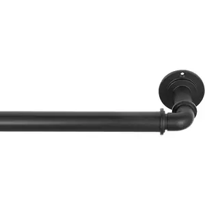 Industrial Room Darkening Collection 1 1/8" diameter Industrial Curtain Rod Set with Steel Wall Mounted Expandable Curtain Rod, Blocks Light, Fits 36" to 72" Windows, Matte Black