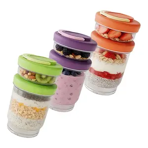 Premium 2-Pack Dual-Layer Yogurt Cereal Cup, 25.7oz Large Capacity Leakproof Breakfast Salad Container with Handle, Twist Lock Travel Parfait Tumbler for Office Picnic, Elegant Festive Gift