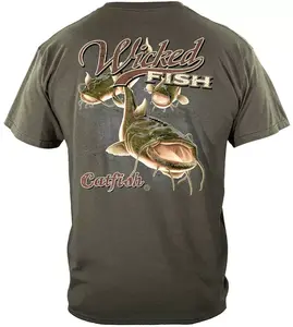 [Double-sided printed] Catfish Fishing 100% Cotton Military Green T-Shirt