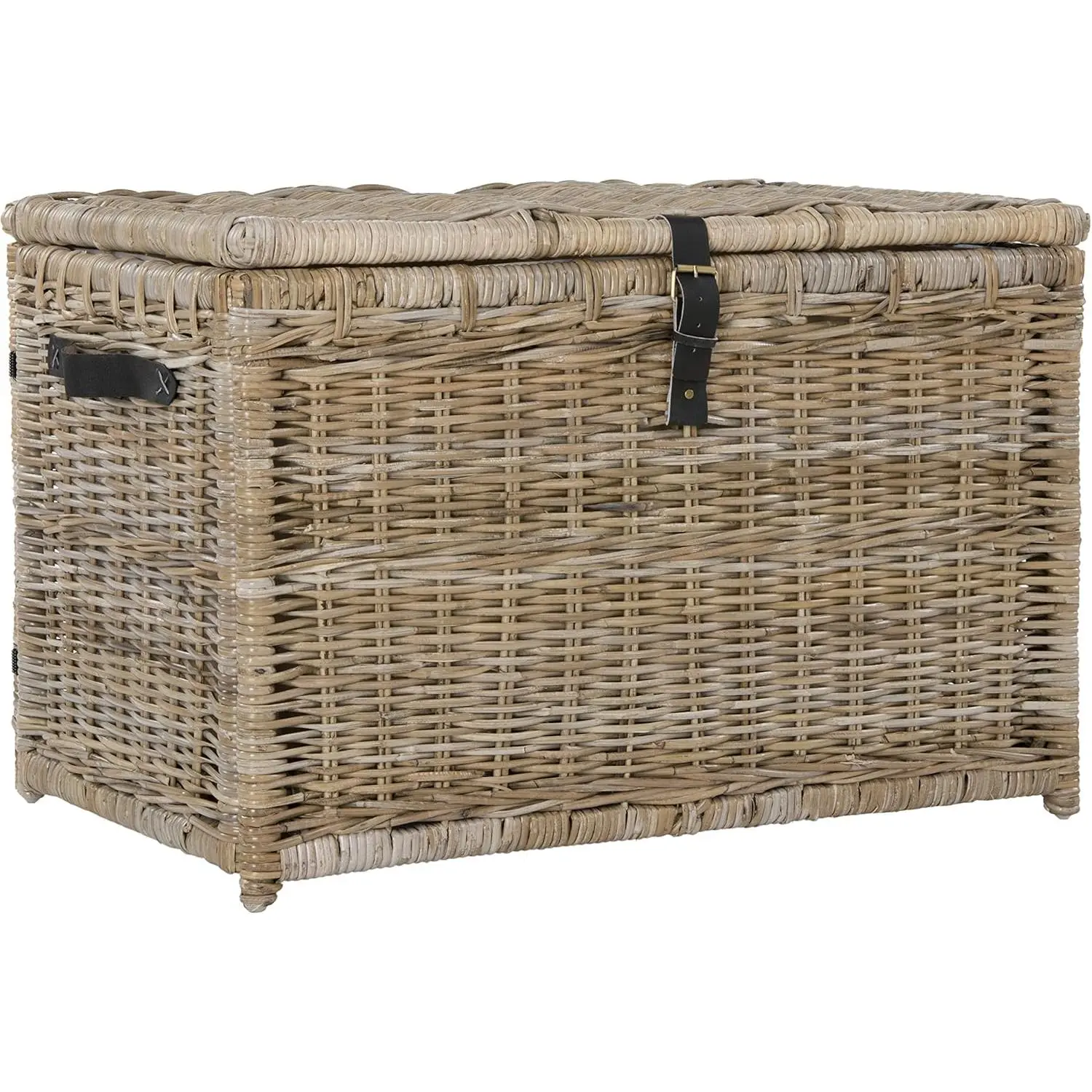 happimess HPM9004B Michael 35" Wicker Storage Trunk, Collapsible for flat storage, Rattan-Kubusoft Gray, Coastal for Office, Dorm Room-LivingRoom, Bedroom, Dining Room, Natural