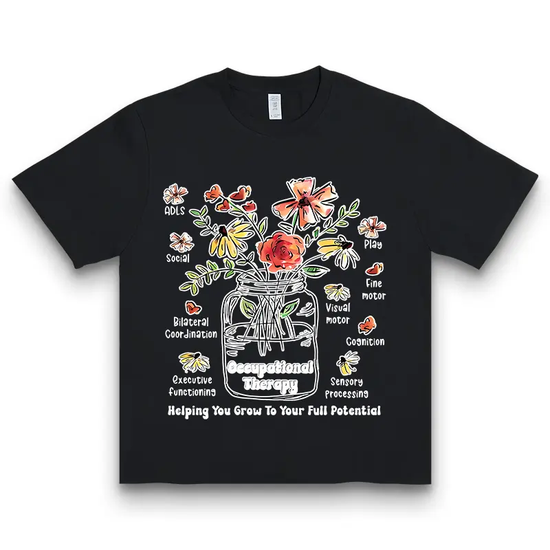Occupational Therapy Art Tee Colorful Floral Print Helpful Skills Graphic Stylish Casual