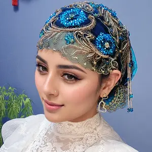 Women's Muslim Hijab Cap, High-End Turkish Style Headscarf with Veil, Handmade Tassel Islamic Headwear, Elegant Middle Eastern & Hui Ethnic Head Cover for Women