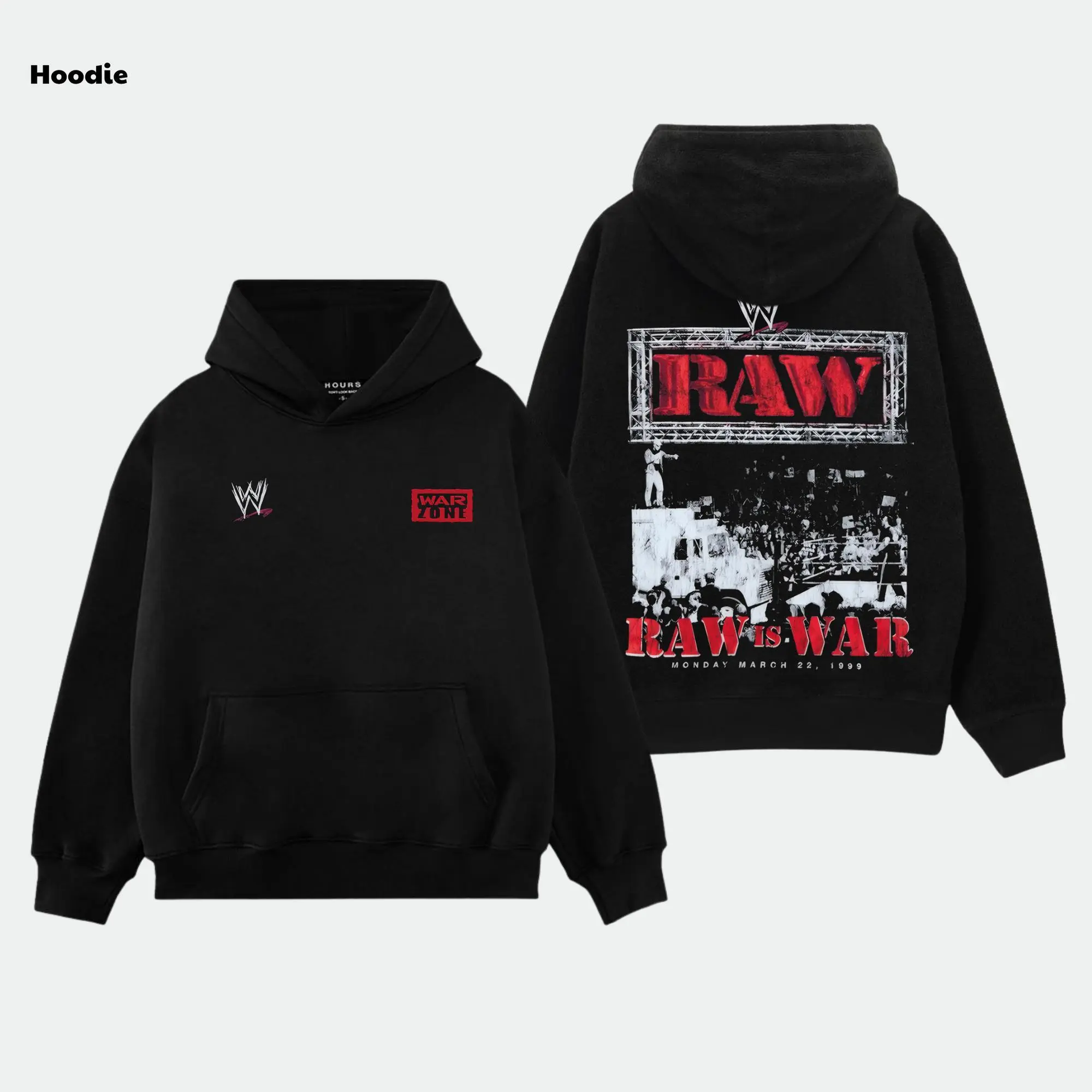 WWE RAW Legends Hoodie, Vintage Wrestling Graphic Washed Fight Night Look Heavyweight Streetwear