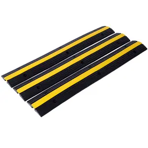 3-Pack Heavy Duty Anti-Slide Rubber Cable Protector Ramp, 1-Channel Outdoor Speed Bump with 6600 lbs Cap, 12 Bolt Mount Spikes for Concrete/Asphalt Driveway Installation