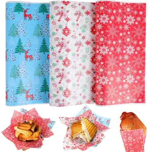 150 Pcs Christmas Wax Paper Sheets for Food,Greaseproof Paper Wrapping Tissue Bulk Deli Baking Paper for Picnic Food Sandwich Cookies Oilproof Basket Liners(9.84 x 9.84 Inch)