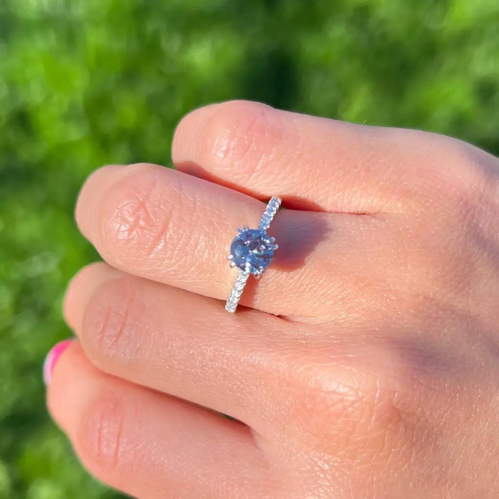 Round Alexandrite -June Birthstone Ring- Real Sterling Silver
