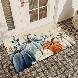 1 Pc Autumn Blue Pumpkin Diatom Mud Anti Slip And Water Absorbing Entrance Door Mat Indoor And Outdoor Door Mat Kitchen Dining Room Bathroom Bedroom Decoration Holiday Home Decor