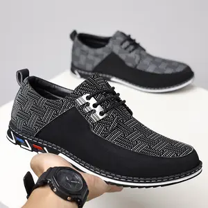 2025 New Men's Casual Shoes Woven Splicing Leather Shoes Large Size 39-48 Breathable Soft Sole Business Commuter Shoes