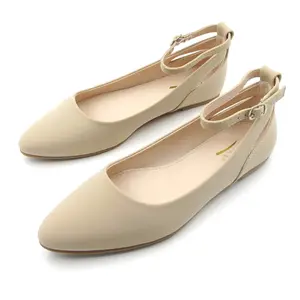 Women's Ankle Strap Pointed Toe Ballet Flats | Low Wedge Comfortable Dressy Work Flats Non-Slip Casual Shoes