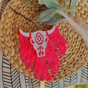 White and hot pink glitter sparkle cattle skull car freshie