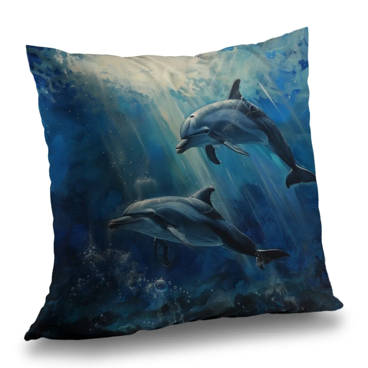 Begin Home Decor C1PT1414WEIF6T 14 x 14 in. Dolphins Poly Twill Throw Pillow - Insert Included Home Decor