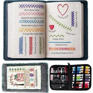 Embroidery Stitch Book Kits, Portable  Scenario Embroidery Stitch Book with Fabric Pages,  for Beginners and Craft Lovers,    (A)