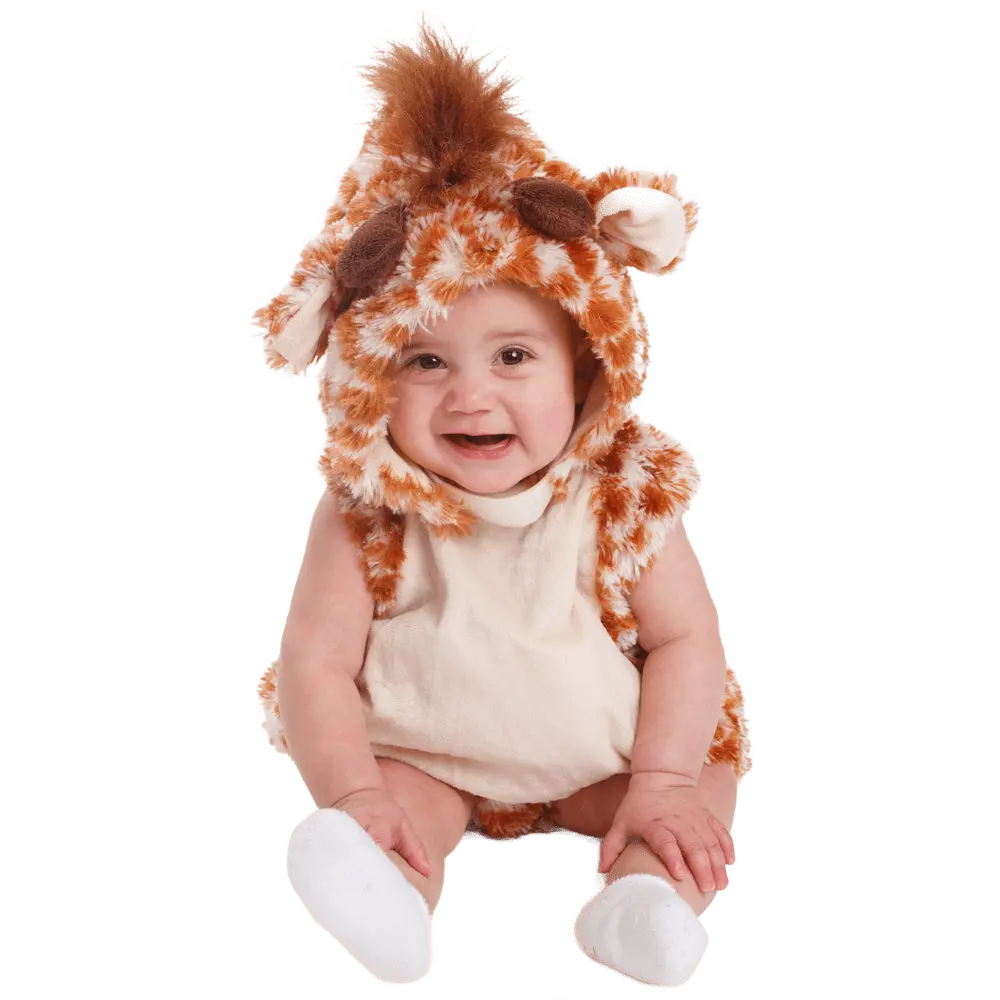 Giraffe Costume for Babies - Cute Baby Romper with Hood, Horns, Faux Fur & Tail - Baby Costume For Halloween, Christmas, Easter , Pretend Play Fun, Theme Party & Festivals