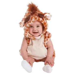 Giraffe Costume for Babies - Cute Baby Romper with Hood, Horns, Faux Fur & Tail - Baby Costume For Halloween, Christmas, Easter , Pretend Play Fun, Theme Party & Festivals