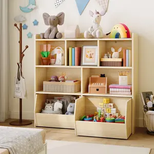 GAOMON Toy Storage Organizer, Kid Bookshelf, Toy Storage Cabinet, Toddler Bookcase Cabinet for Playroom, Bedroom, Nursery, Living Room, Natural