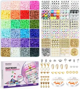Gionlion Clay Beads Bracelet Making Kit, Pack 2 Boxes Preppy Letter Spacer Beads and Charms Kit for Friendship Jewelry Making, Arts and Crafts Gifts for Girls Ages 8-12