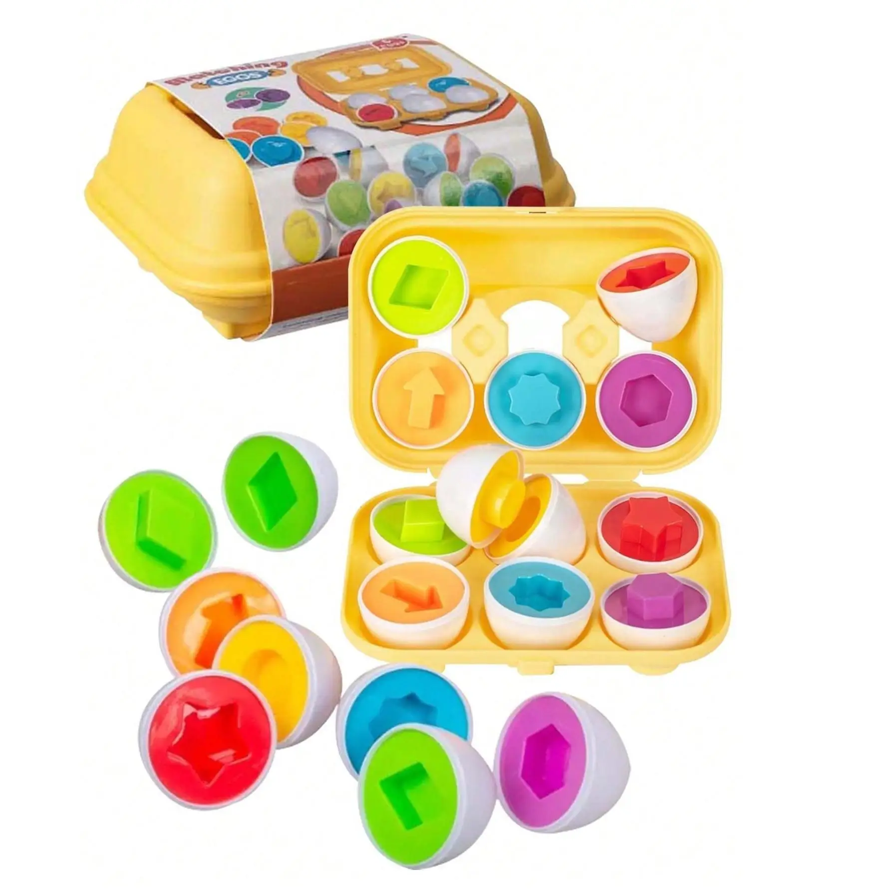Random Color Egg Design Shape Sorter Blocks Toy, 1 Box Shape Recognition Classification Skill Learning Toy, Educational Travel Game for Preschool & Ea