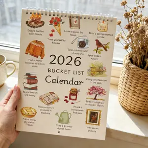 2026 Wish List Calendar, Bucket List Creative Office Decor Hanging Calendar, Planner Notebook, Watercolor Illustrations, Monthly Goals & To-Do Lists, Home & Office Use