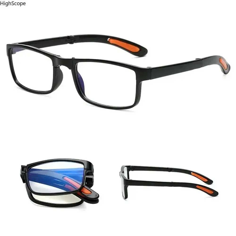 Men's Sports Folding Reading Glasses, 1.0-4.0 Diopter Anti-Blue Light, Smooth Durable TR90 Presbyopia Frames, Lightweight Portable with Protective Case