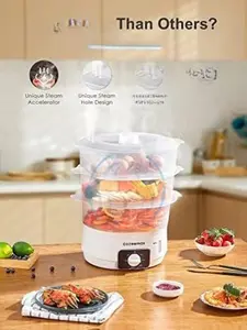 3 Tier Electric Food Steamer for Cooking, 13.7QT Vegetable Steamer for Fast Simultaneous Cooking, Veggie Steamer, Food Steam Cooker, 60 Minute Timer, BPA Free Baskets, 800W(White)