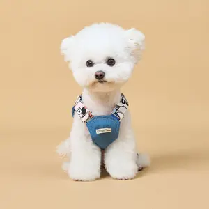 Denim Pet Overalls with Cartoon Straps Stylish Dog Suspender Pants for Spring Walks & Outdoor Adventures Comfortable Casual Outfit for Small Dogs & Puppies