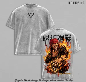 Sukuna T-Shirt – Ryomen Sukuna Jujutsu Kaisen Graphic Tee, Dark Curse Fire Artwork, Vintage Washed Oversized Anime Streetwear Apparel, Soft Cotton Casual Unisex Top, Gift for JJK Fans