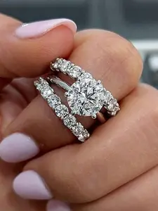 Women's Elegant Glittering Promise Rings, 3 Counts/set Fashion Engagement Rings for Party, Daily Decor, Trendy All-match & Exquisite Jewelry for Birthday Gift