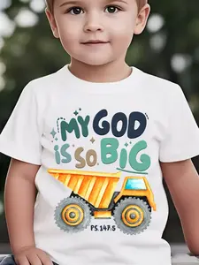 Toddler Boys' "My God Is So Big" Dump Truck Graphic T-Shirt - Soft Cotton Christian Faith Short Sleeve Tee for Kids