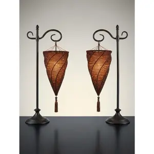 Vintage Handmade Beaded Lamp Shades Pair Boho Coastal Hanging Table Lamps Artisan Lighting Tall 27