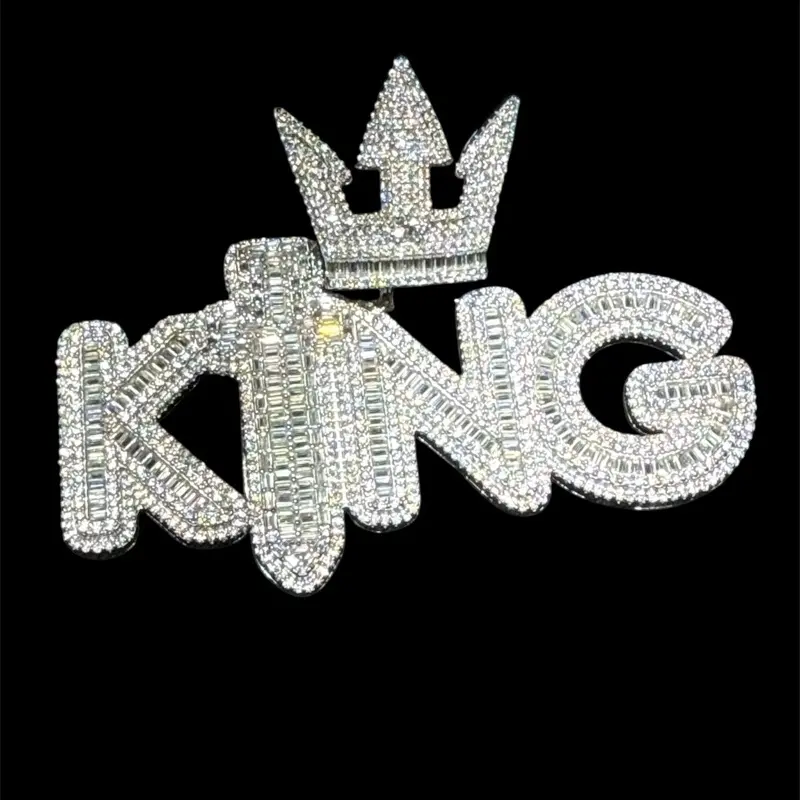 King Custom Pendant .925 Silver 13.28ct VS D Color Moissanite Pendant