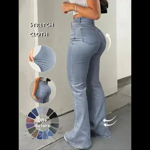 Women’s high-waisted bell-bottom jeans, casual slim fit with a button fly and pocket design, autumn/winter bell-bottom pants, women’s everyday underwear, women’s everyday wear GARMENTARY