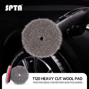SPTA 3 inch to 6 inch Wool Polishing Pad, T120 Heavy Cut Wool Pad to Remove 1200#/1500# Sanding Disc Marks, Deep Scratches, Orange Peel and Heavy Oxidation for Automotive, Car, RV, Motorbike & Boat