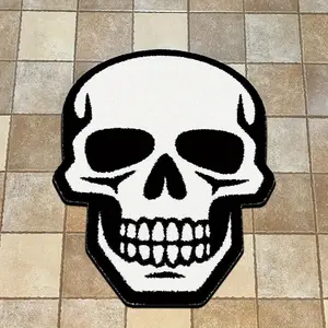 Abstract Skull Pattern Rug, Halloween Skeleton Shape Mat, Unique Non-Slip Soft Carpet, Living Room & Bedroom Decor, Home Decoration Area Rug, Abstract Area Rugs, Decorative Rug