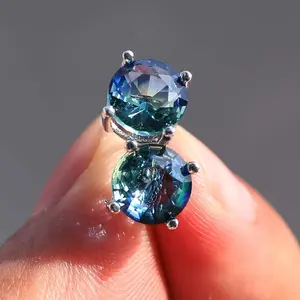 Sterling Silver Tourmaline Earrings Multi-color Anti-allergy, 678 Mm Round Single Gem Earrings, Suitable For Women And Teenagers