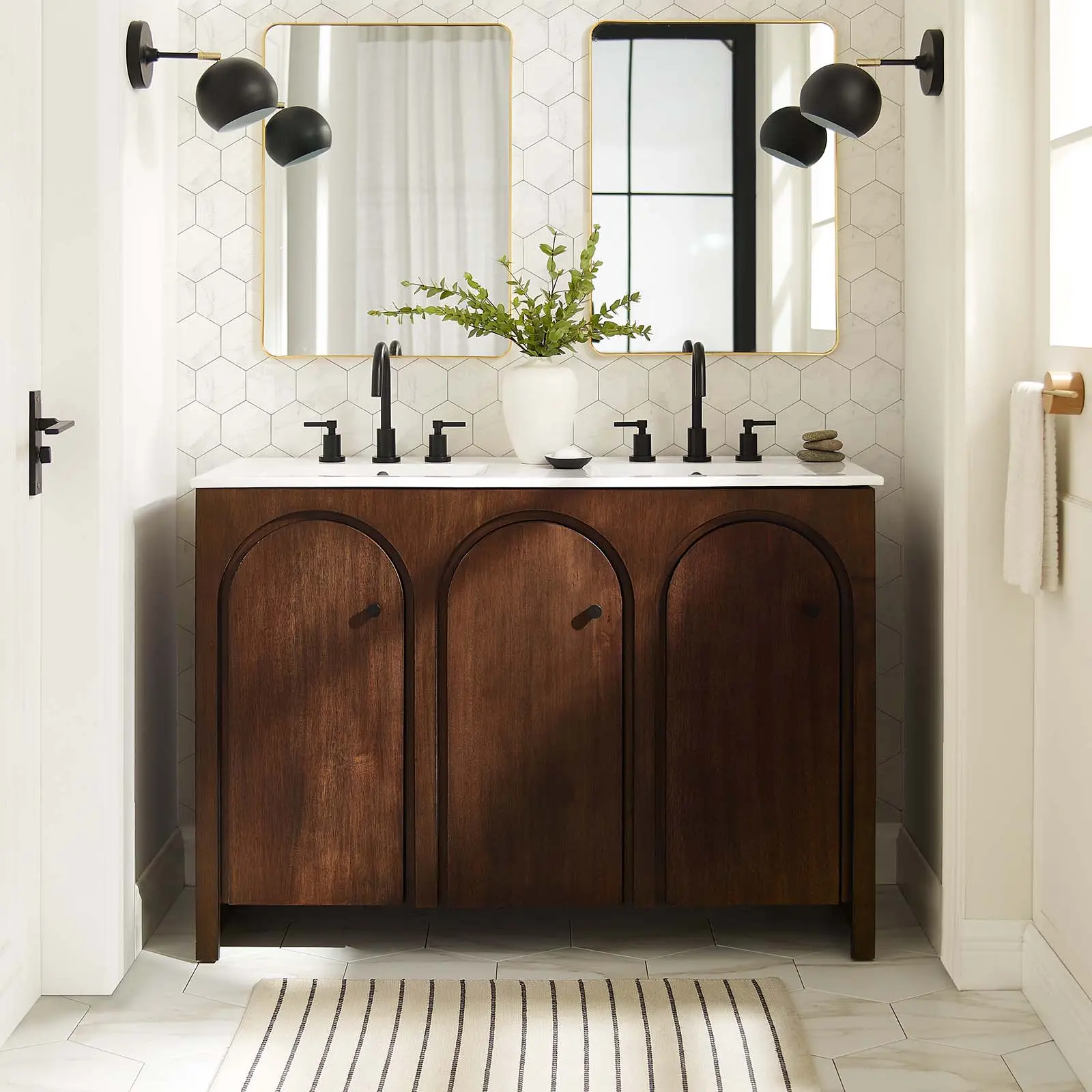 Modway Appia 48" Arched Wooden Bathroom Storage Cabinet - Bathroom Vanity Cabinet (Sink Basin Not Included, Walnut Finish), Arched Cabinet
