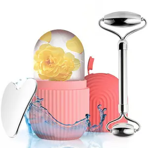 LMMAKE Reusable Silicone Ice Roller, Stainless Steel Facial Roller & Gua Sha Board, Women's 1-Piece Home Spa Skincare Tool Set, Calming, Reduces Puffy Skin, Fine Lines, Wrinkles, Dark Circles, Boosts Radiance, Ideal Gift