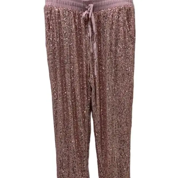 Pink Sequin Joggers - Adjustable Fit with Drawstring Waist Womenswear