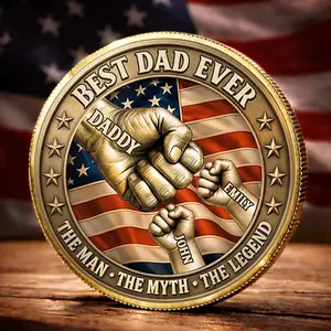 Personalized Dad Coin Gift Custom Keepsake Pocket Token Gift from Kids The Man The Myth The Dad 250th Anniversary USA Independence Day Semiquincentennial Gift Father’s Day & Birthday Gift for Dad, Grandpa, or Husband