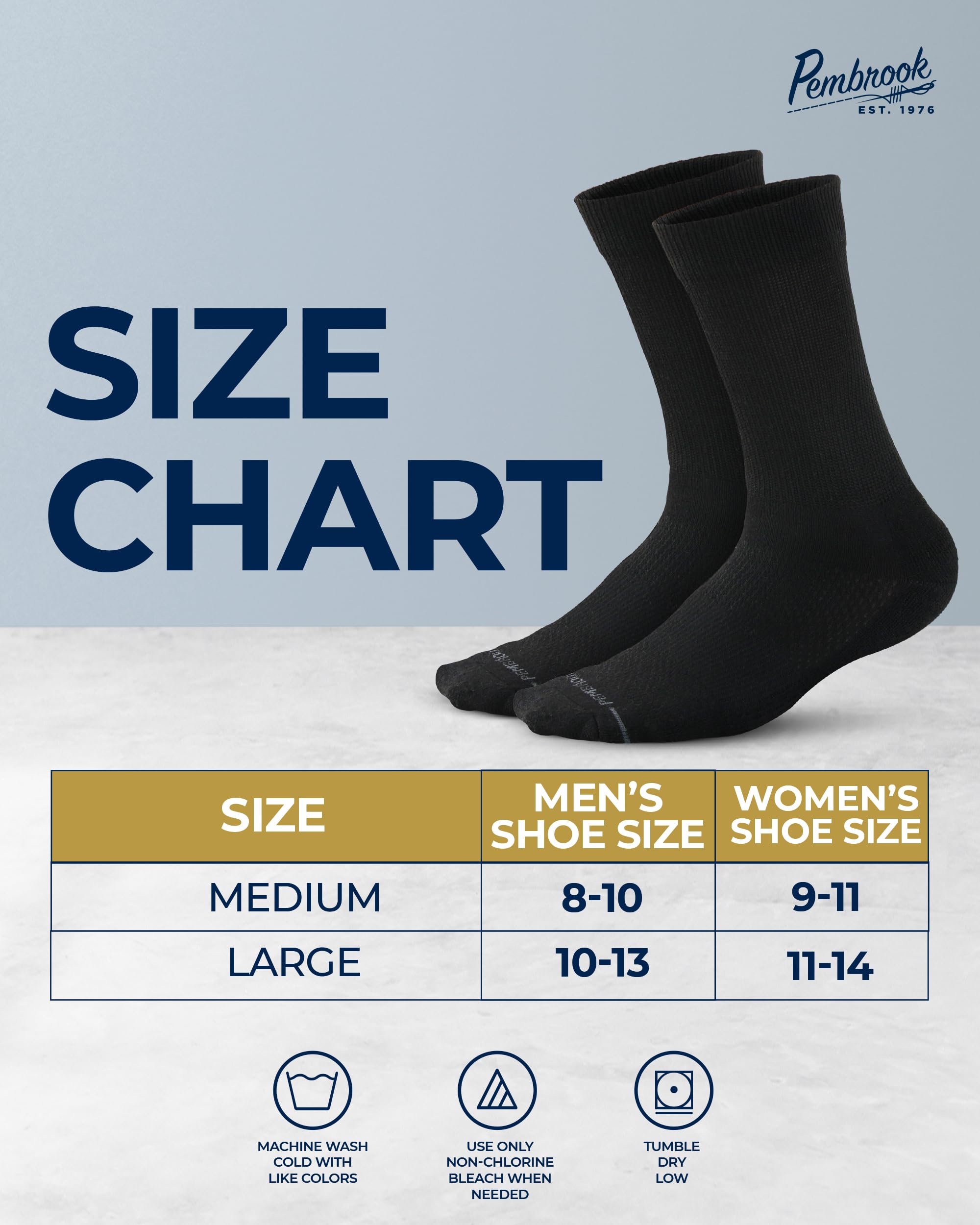 Pembrook Black Crew Socks for Men with Neuropathy and Edema - Diabetic Socks Size 10-13, 6 Pairs